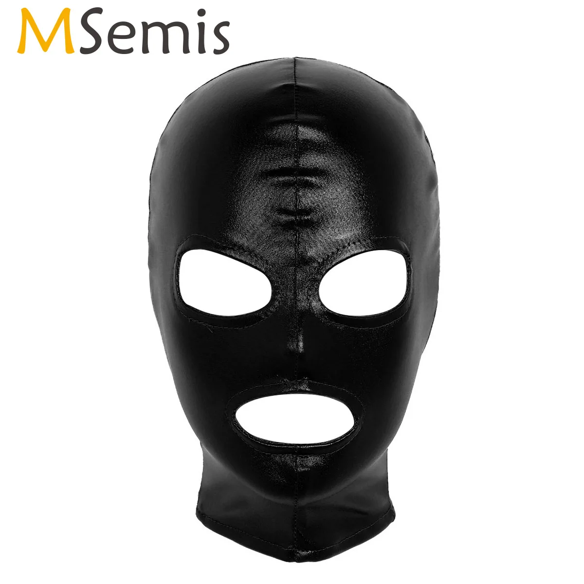 Unisex Men Women Latex Mask Shiny Metallic Face Mask Open Eyes and Mouth Headgear Full Face Mask Hood Cosplay Role Play Costume