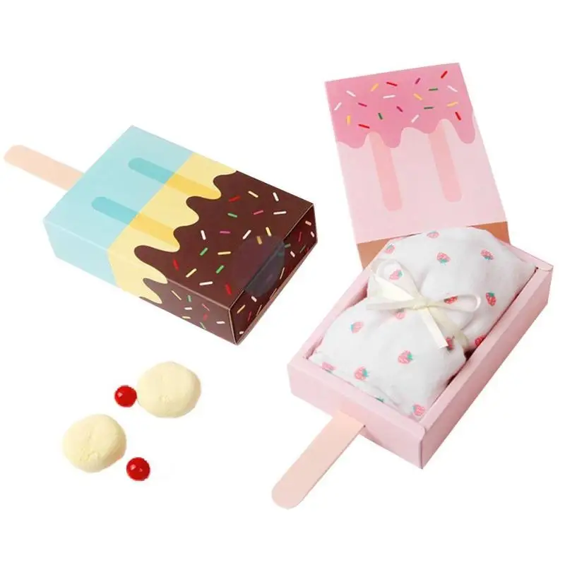 100pcs Ice Cream Shape Cute Gift Paper Boxes Baby Shower Birthday Party Favor  Candy Box Cartoon Drawer Gift Box For Kids Party