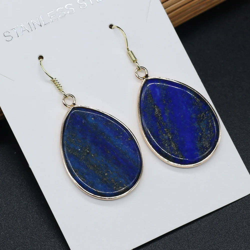 2020 Unique Dangle Earrings for Women Natural Stone Lapis Lazuli Ear Drop Fashion Jewelry Handmade Gems Art Earring Gift