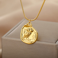 Owl Pendant Necklace for Women Gold Color Stainless Steel Necklaces Freedom Athena Couple Jewelry Freeshipping Items collares