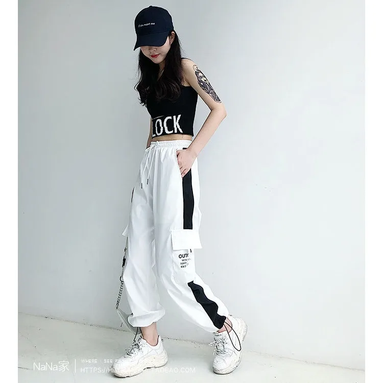 2022 cargo pants summer women High waist pants loose joggers pants streetwear punk black capris trousers Korean Harem Pants