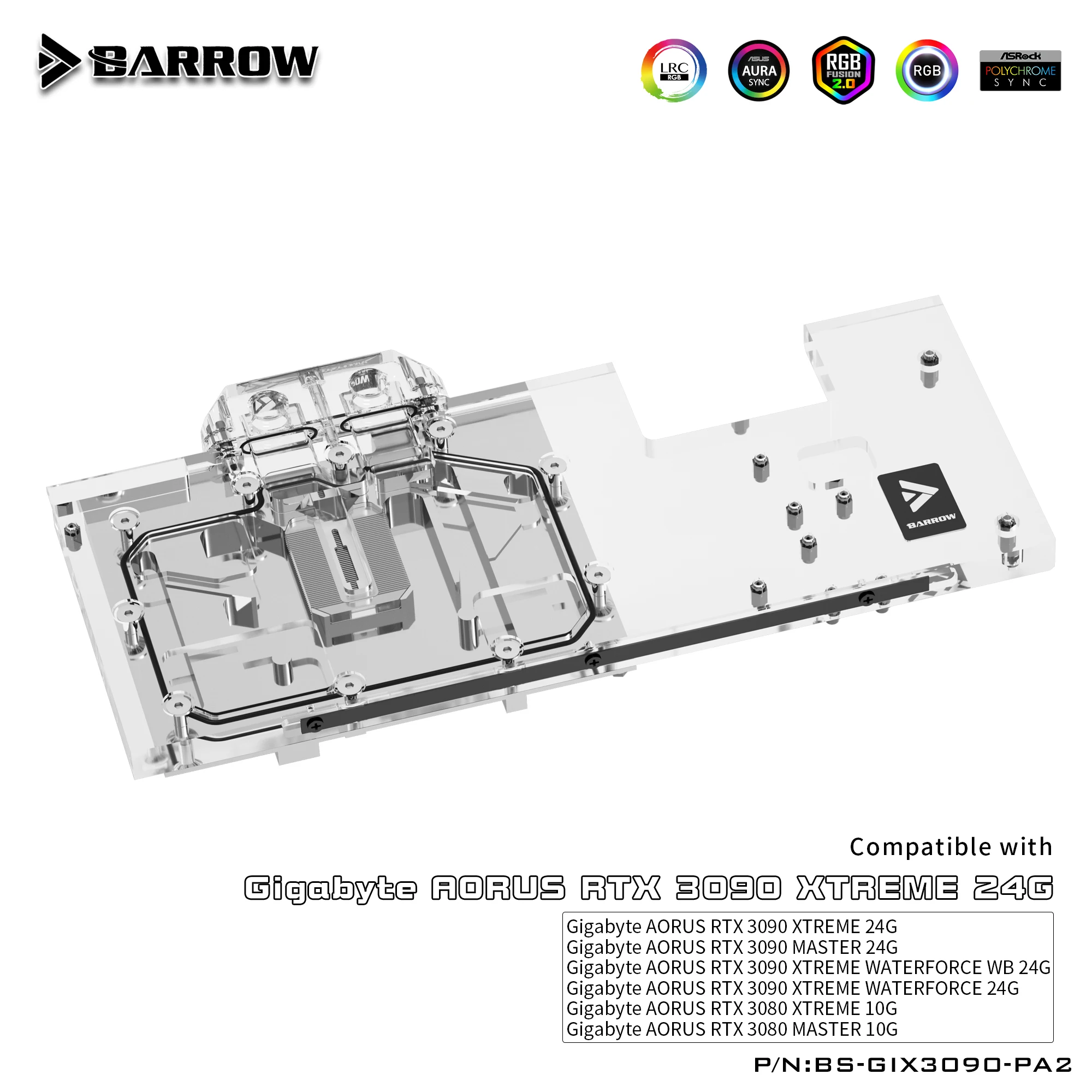 Barrow 3090 GPU Custom Water Cooling Block For Gigabyte AORUS RTX 3090 3080 XTREME Full Cover With Backplane , BS-GIX3090-PA2 B