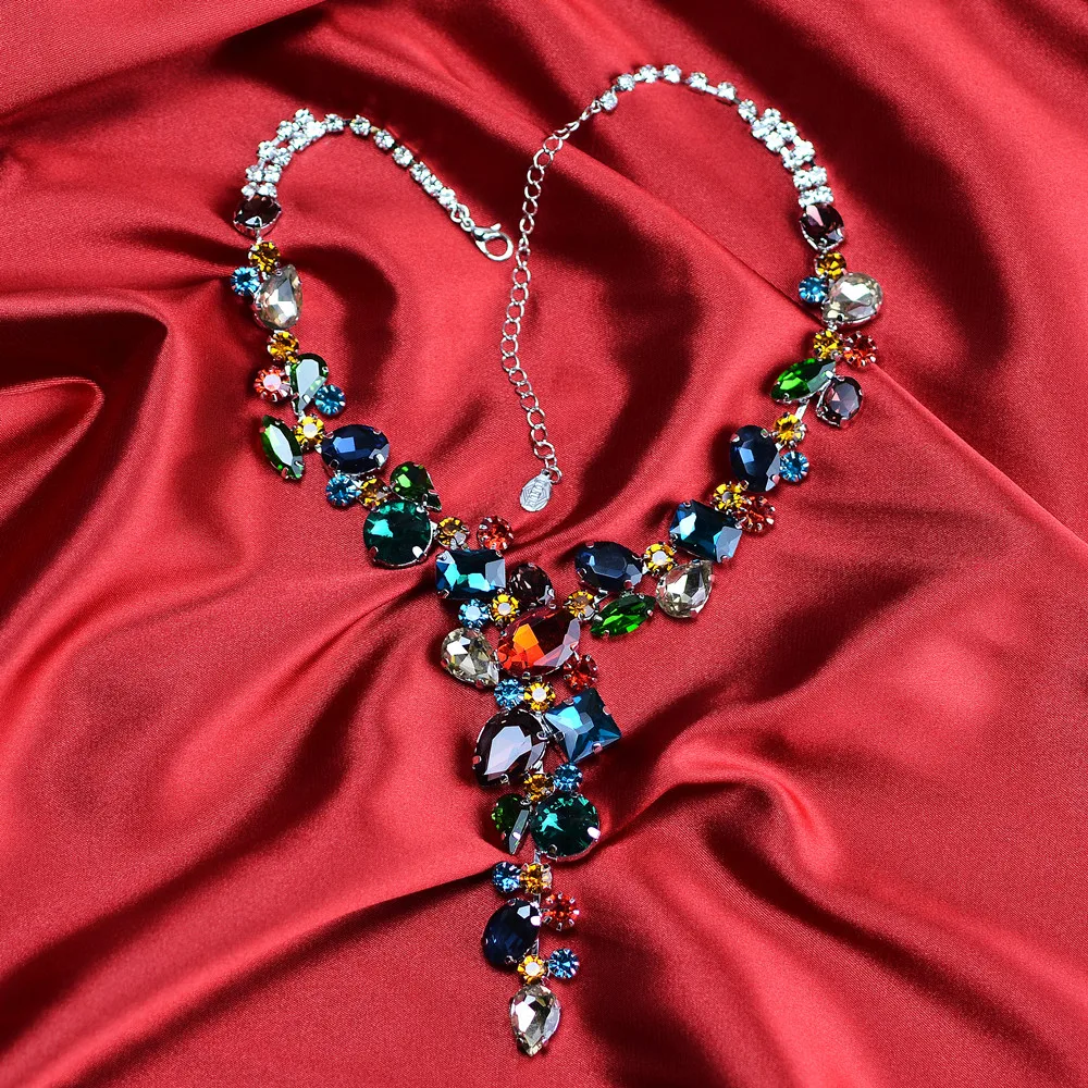 Luxury Colorful Rhinestone Necklace Bridal Jewelry Special-Shaped Crystal, Retro Personality, Prom Wedding Accessories CORUIXI