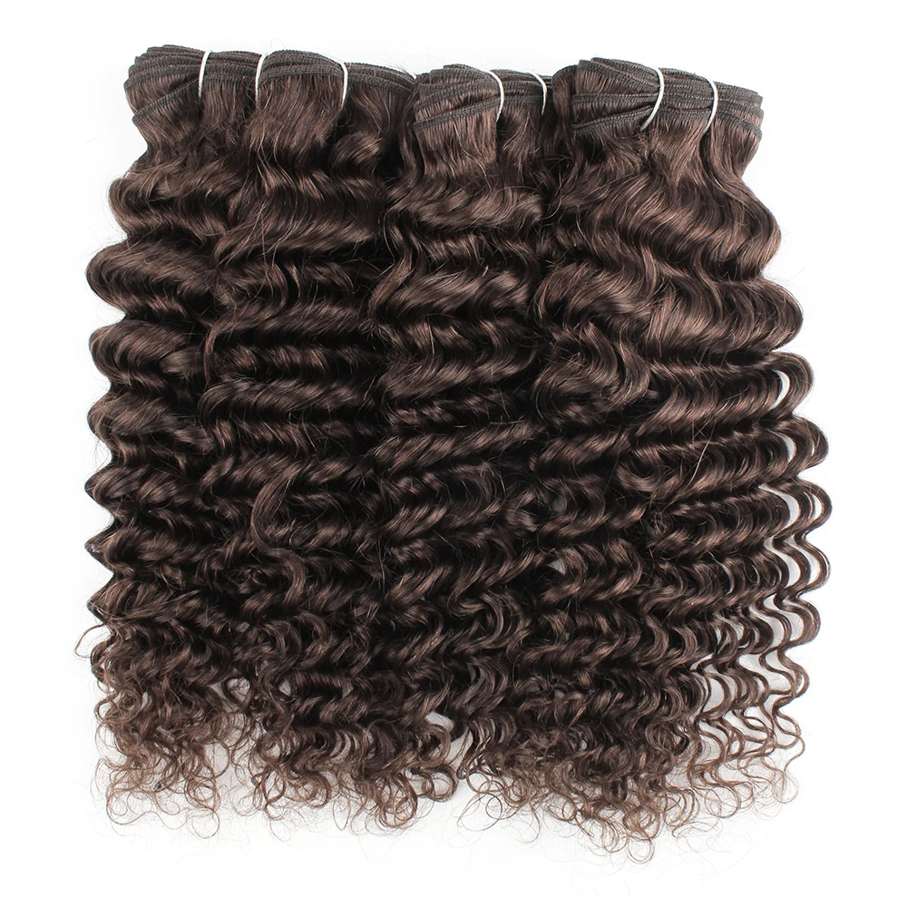 Kisshair-Deep Wave Cabelo Bundles, marrom escuro, peruano, extensão do cabelo humano, Remy Weave, cor #2, 3, 4 pcs, 10 a 24"