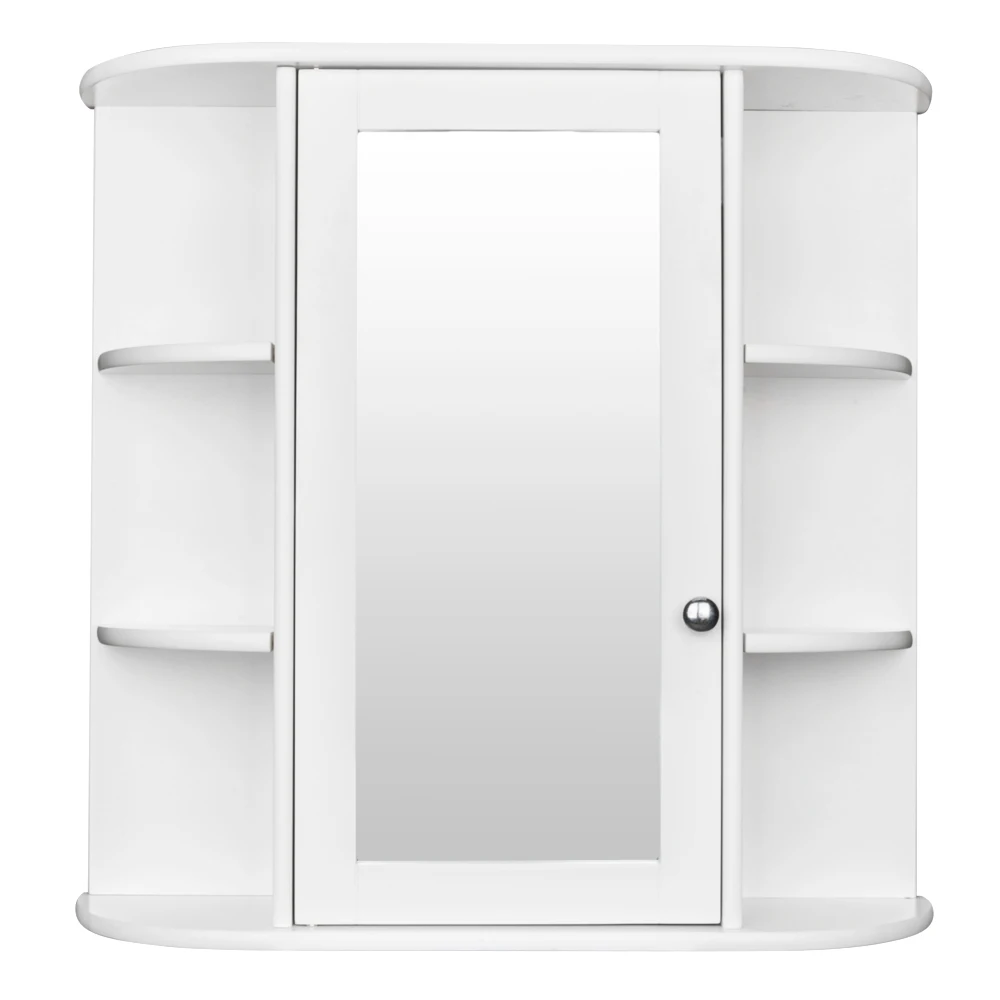 Bathroom Wall Mounted Cabinet Shelf 3-tier Single Door Mirror Magnetic lock Easy To Install Sturdy and Durable White[US-W]