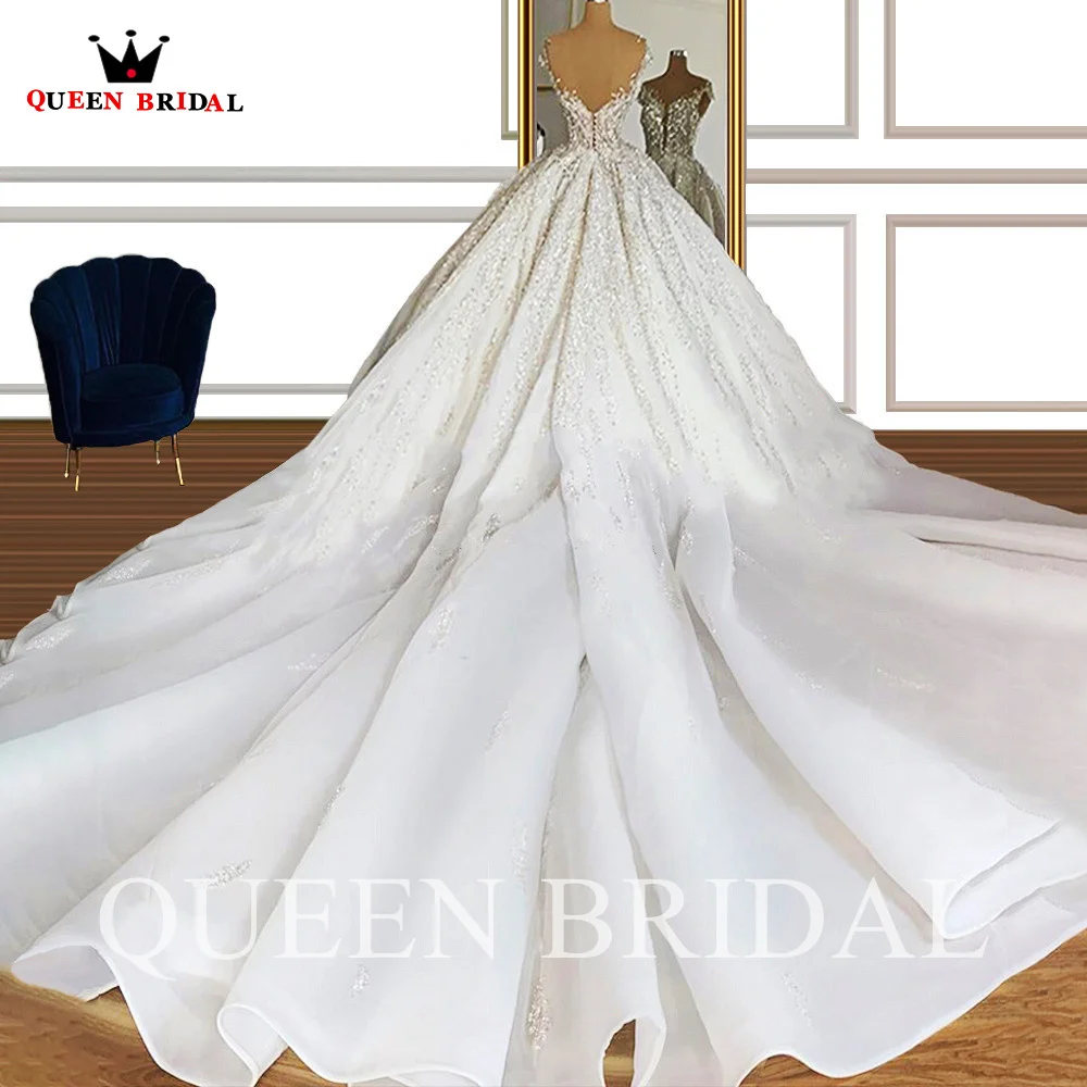 Luxury Princess Wedding Dresses LongTrain Tulle Lace Crystal Beaded Sequins Formal Bride Dress Custom Make JY29