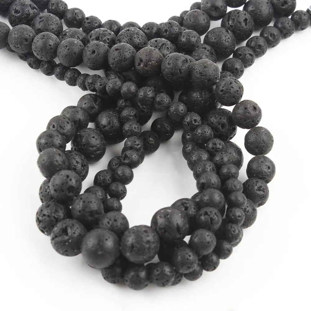 Natural Black Volcanic Lava Stone Beads Round Volcanic-Stone Spacer bead For Jewelry 4/6/8/10/12mm DIY Men Bracelet Necklace