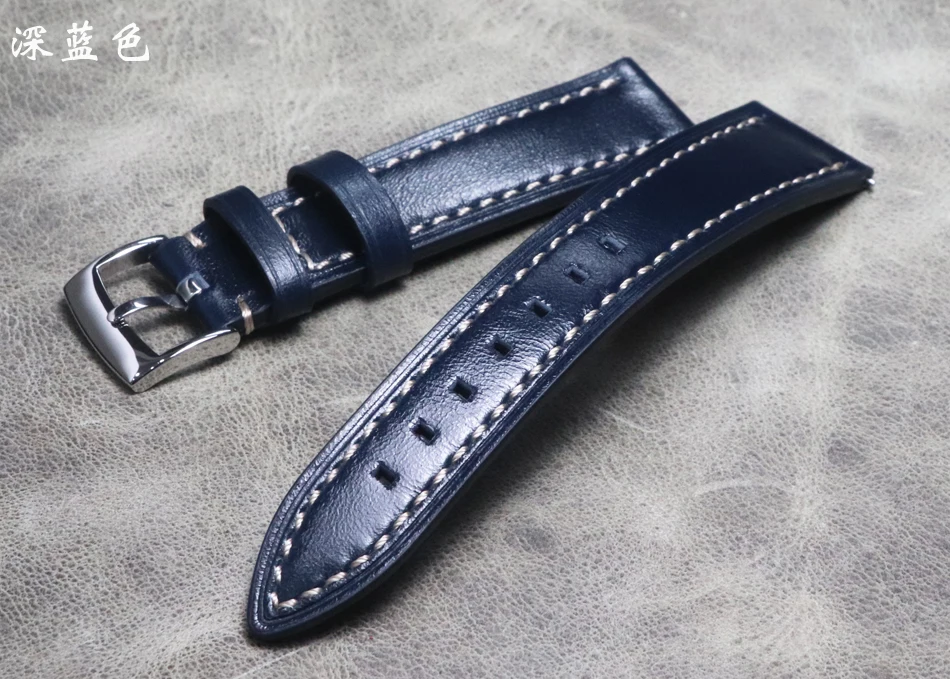 Handmade Retro Watch Strap 18mm 19mm 20mm 21mm 22mm Wax Leather Crazy Horse Leather Quick Release Green Blue Brown Watchband