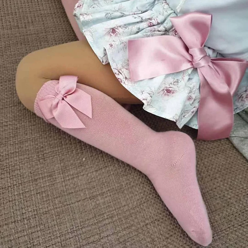 New Spanish Baby Long Tube Socks Autumn Winter Children Cotton Sock For Girls Knee High Sock Big Bows Kids Floor Socks 0-5Years