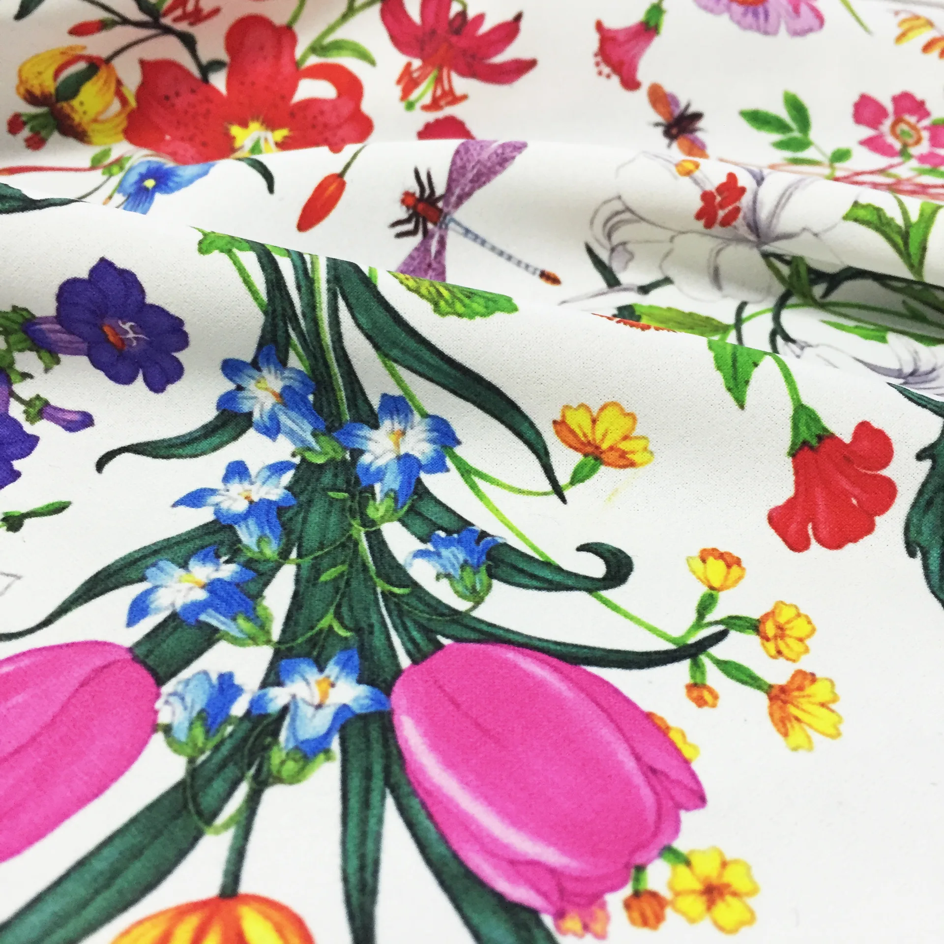 Italian brand D snake butterfly flower polyester fashion imitation silk stretch satin fabric for dress sewing shirt diy handmade