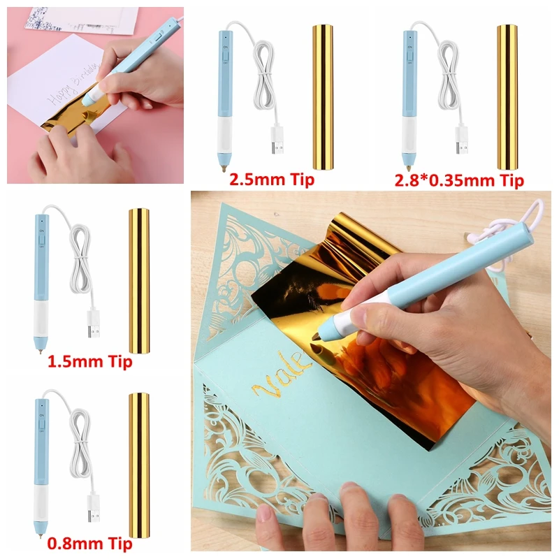 

0.8/1.5/2.5/2.5*0.35 mm Tip Heat Foil Pen Lettering Calligraphy & Hot Stamping Foil Roll USB Powered DIY Foiling Project Tool