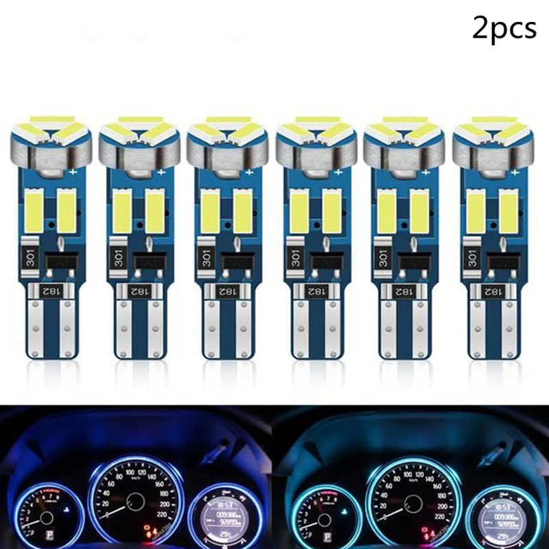 2pcs T5 Led Bulb W3W W1.2W 4014 7SMD Car Wedge LED Dashboard Bulb Auto LED Lamp Warming Indicator Wedge Instrument Light Bulb