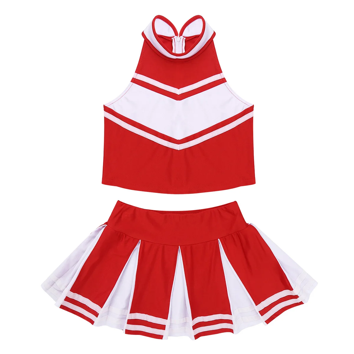 Kids Girls Cheerleading Clothing Set Sleeveless Crop Tops with Pleated Skirt Schoolgirls Cheer Party Stage Cosplay Costume