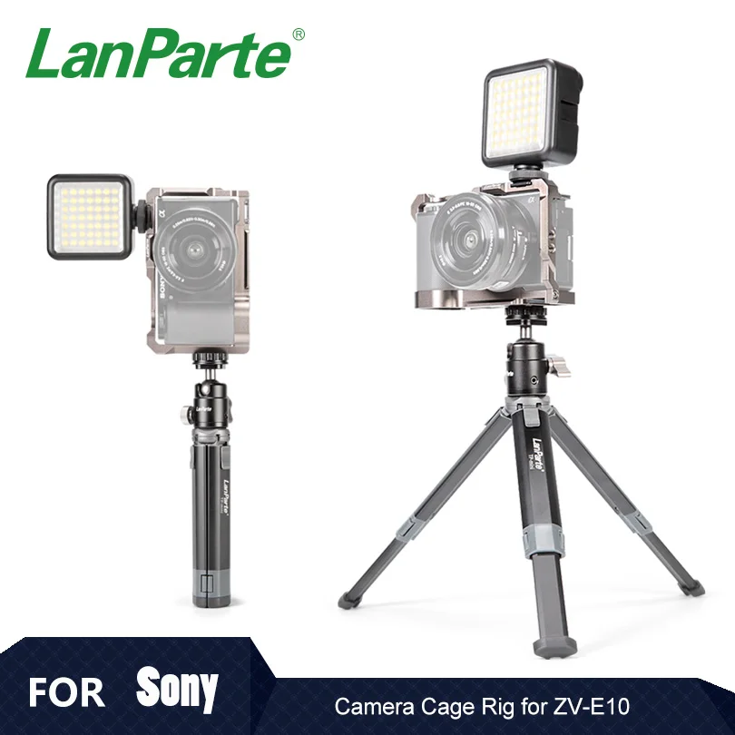 

Lanparte ZV-E10 Camera Cage with Adjustable Mini Tripod and Small Beauty Fill Light for Sony DSLR for Volg/ Tik Tok/Youtube