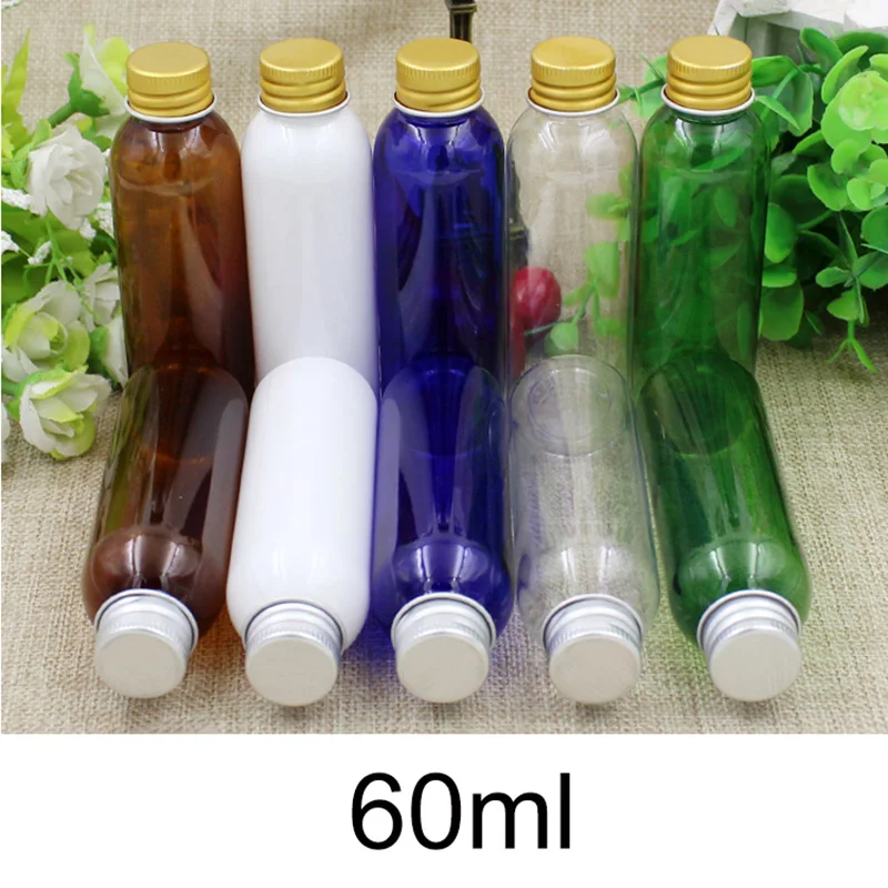 20pcs Empty 60ml Plastic Drop Lid Water Bottle Face Toners Shampoo Travel Packaging Cosmetic Perfume Container Clear Brown Green