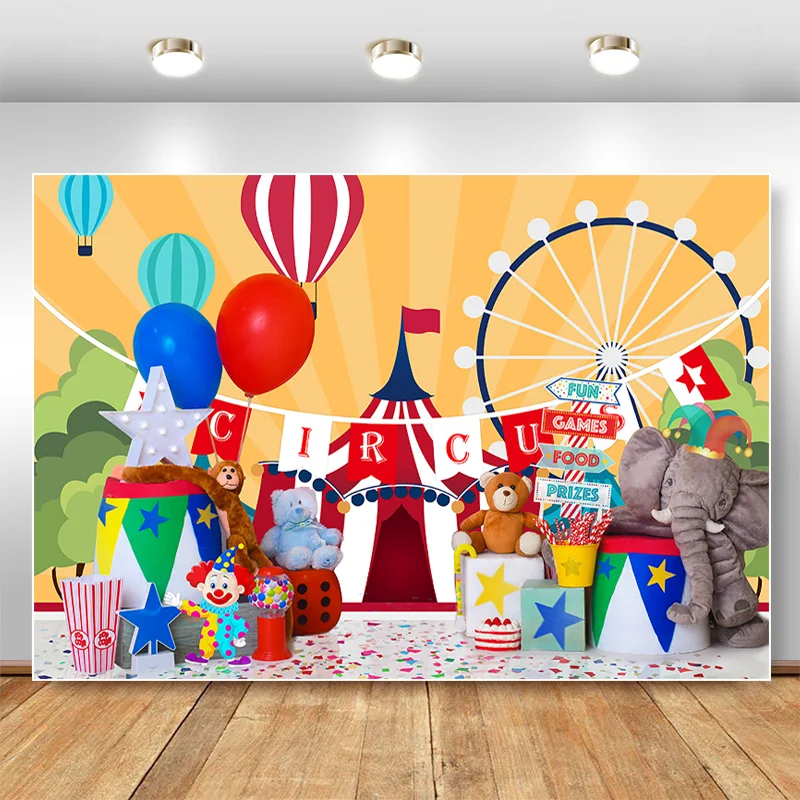 Mocsicka Circus Fiesta Theme Photography Background Elephant Monkey Toy Backdrop Chirldren Birthday Photographic Studio Photo