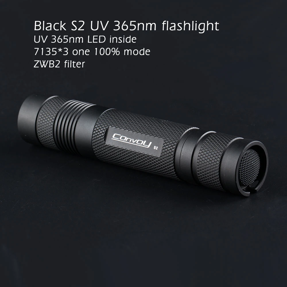 UV Flashlight, Convoy S2 UV 365nm with UV 365nm LED Inside, One 100% Mode, Zwb2 Filter Black 3W Linterna Torch,  Flash Light