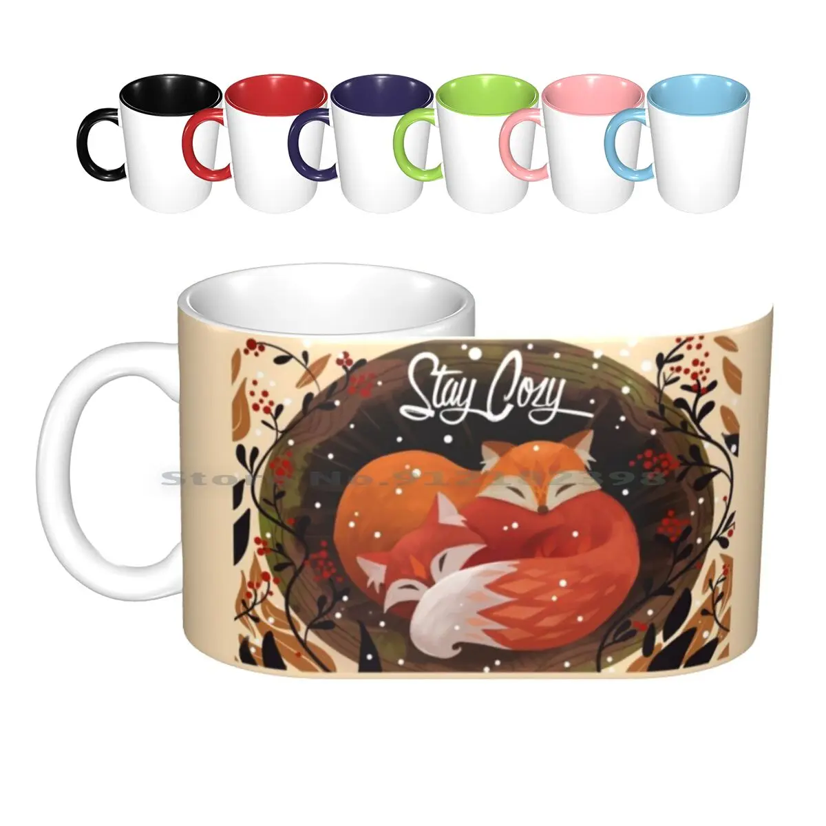 Stay Cozy Ceramic Mugs Coffee Cups Milk Tea Mug Foxes Fall Winter Cute Animals Hipster Orange Cozy Warm Fox Creative Trending