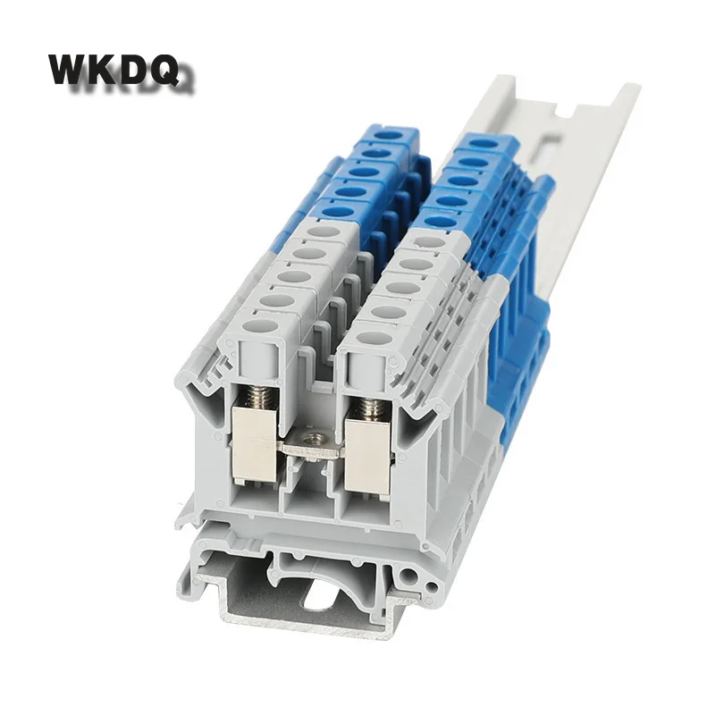 10Pcs UK10N UK10 Multi-Color Screw Feed-through Plug 2-Connductor Wire Electrical Connector DIN Rail Terminal Block UK 10N