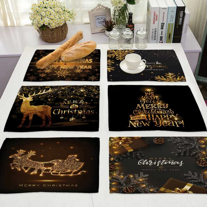 

Christmas Snowflake Deer Cotton Linen Pad Dining Table Mats Coaster Bowl Cup Mat Pattern Kitchen Placemat Home Decor MA0012