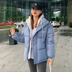 Autumn Winter Down Padded Jacket Female Outerwear Korean Loose Fake Two-Piece Jacket Women Fashion Thick Hooded Warm Parka Coat