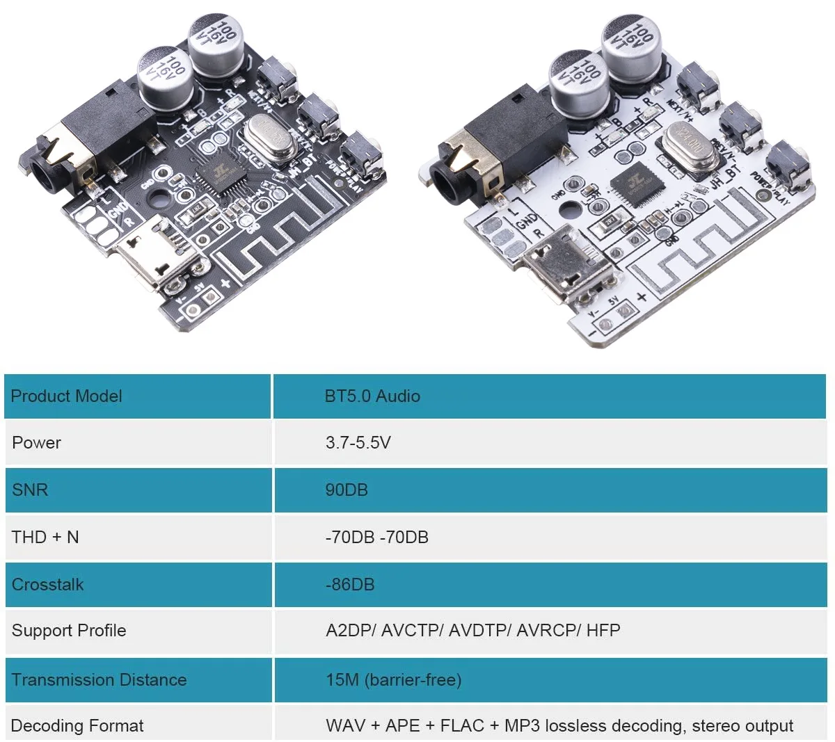Новый черно-белый аудиоприемник с Bluetooth 5,0 находится на расстоянии около 10 метров и не поддерживает питание от батареи
