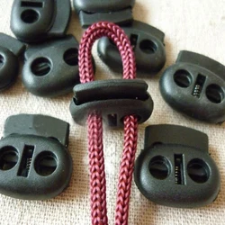 100Pcs Black Twin Hole Plastic Stopper Cord Locks Bean Drawstring Toggle Clip Apparel Shoelace Spring Button  Size 4mm 5mm