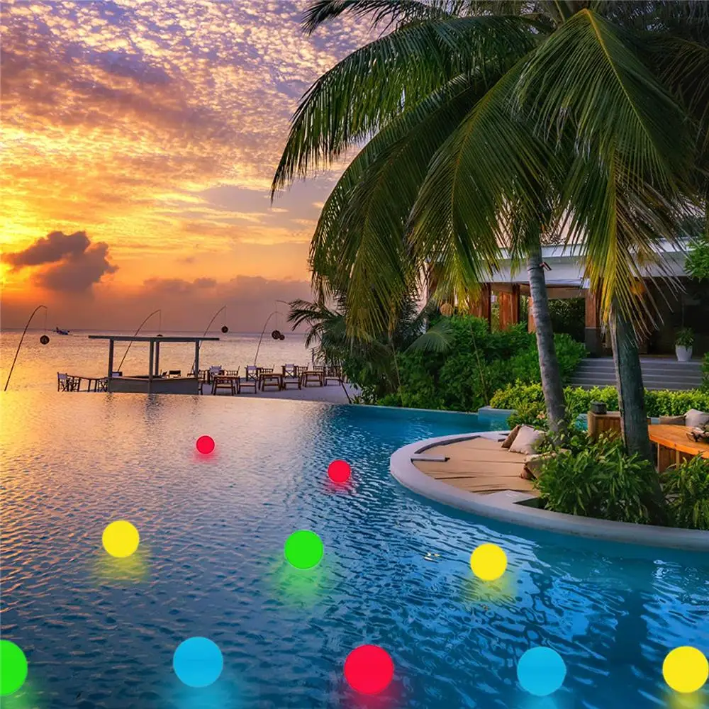 16 Color Floating Pool Lights Changing RGB LED Ball Lights IP67 Waterproof 20cm 15cm 12cm 8cm Hot Tub Night Lights Pool Toys
