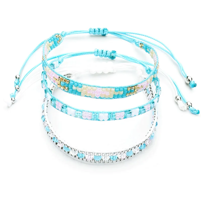 BLUESTAR 3pcs Women Handmade Braided Charm Bangle Female Bohemian Woven Crystal Bead MIYUKI Bracelets