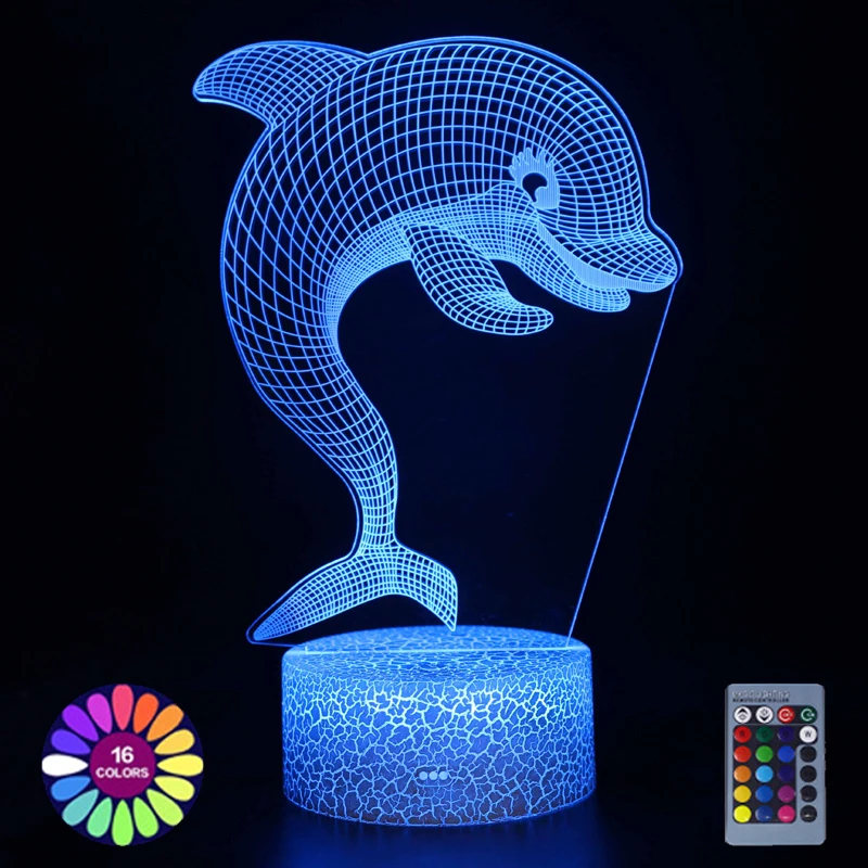 3D Touch LED Night Light Dolphin Whale Desk Lamp For Kids Room Decor USB Powered Remote Control Color Changing Nightlights Gift