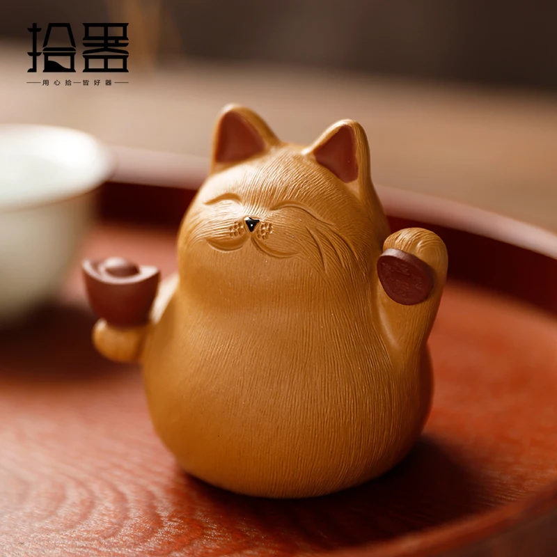 

Zhaocai cat Yixing purple sand tea pet ornament tea ceremony play Kung Fu tea set purple clay pot accessories simulation small c