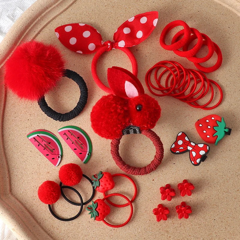 30Pcs hair clip Hair bands set Girls rabbit Headwear Rubber Band Elastic Hair Accessories Children  hair band Hairpin Headdress