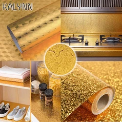 Gold Self Adhesive Wallpaper Metal Look Kitchen Oil Waterproof Contact Paper Peel and Stick DIY Decor Shelf Liner Sticker 1-10M
