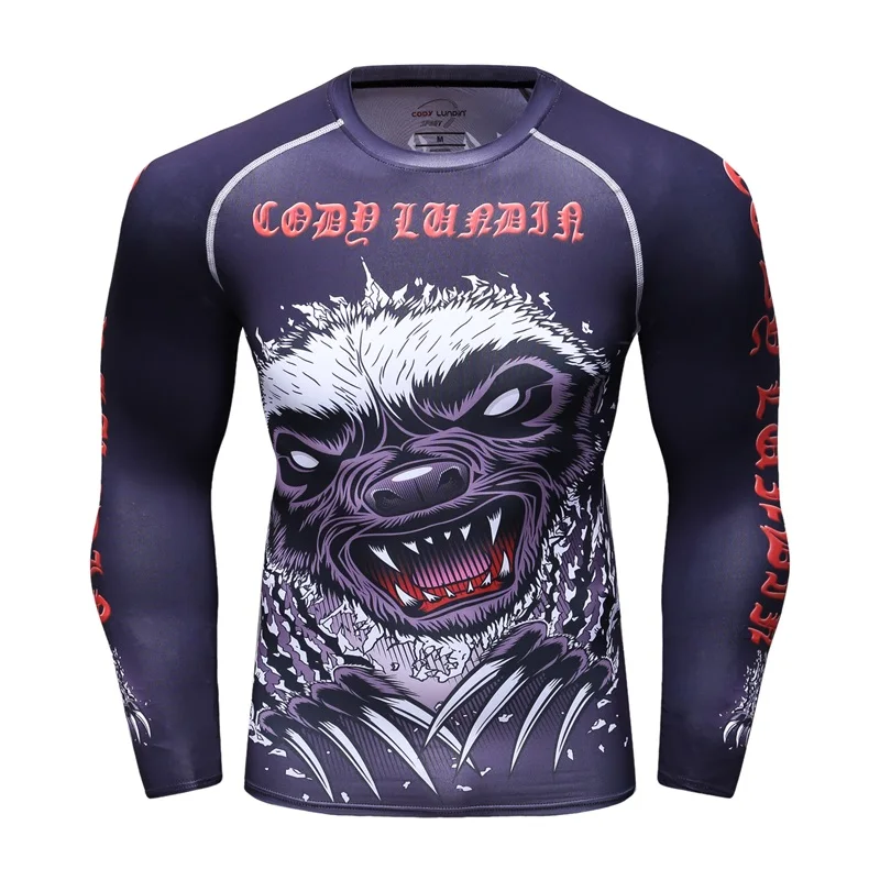 

2021 Zombie New Men's Compression Tight Skin T Shirt MMA BJJ Long Sleeves 3D Prints Rash guard Fitness Base Layer Male Tops We