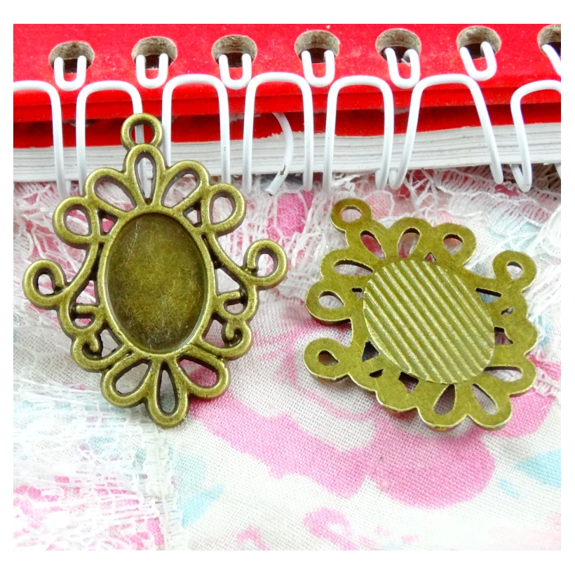 

40 Pieces/Lot 10*14MM Base Vintage Zinc Alloy Bezel Pendant Antique Bronze Plated Diy Pendant Jewelry Making