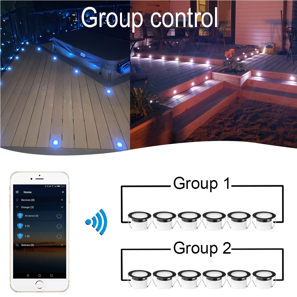 FVTLED-Luzes impermeáveis do convés, projetores ao ar livre, controle de voz, RGBW, Wi-Fi, Bluetooth, IP67, 12V, Alexa, Google