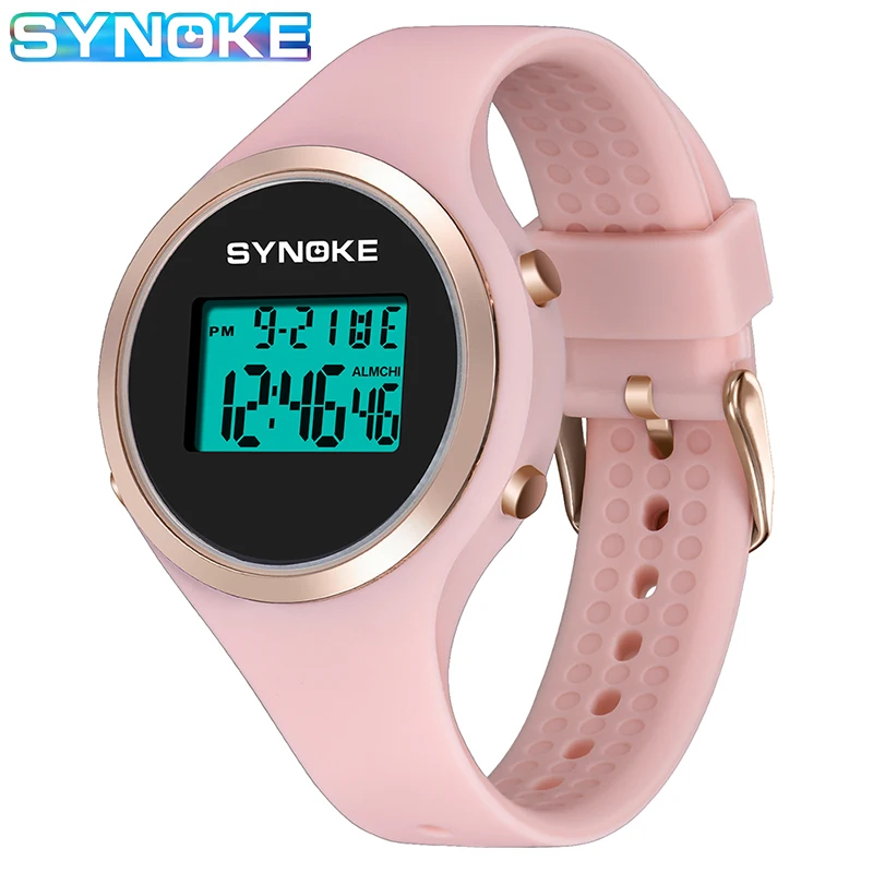 SYNOKE Women\'s wristwatch LED display fashion simple ladies digital watch Men sport water resist watches pink Electronic clock