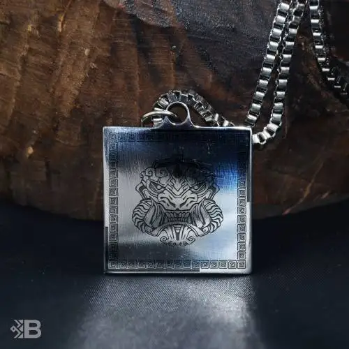 Aztek Monster Totem Square Steel Necklace-3063