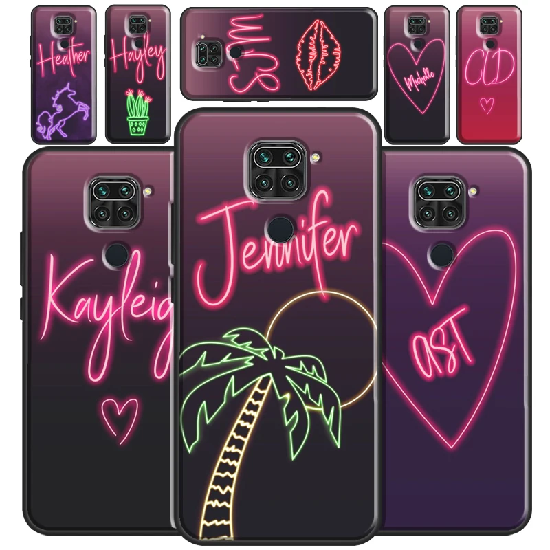 PERSONALISED NEON GLOW NAME INITIALS For Redmi Note 11 Pro Case For Redmi Note 9 8 10 Pro 9S 10S Cover For Redmi 10 9 9C 9A 9T