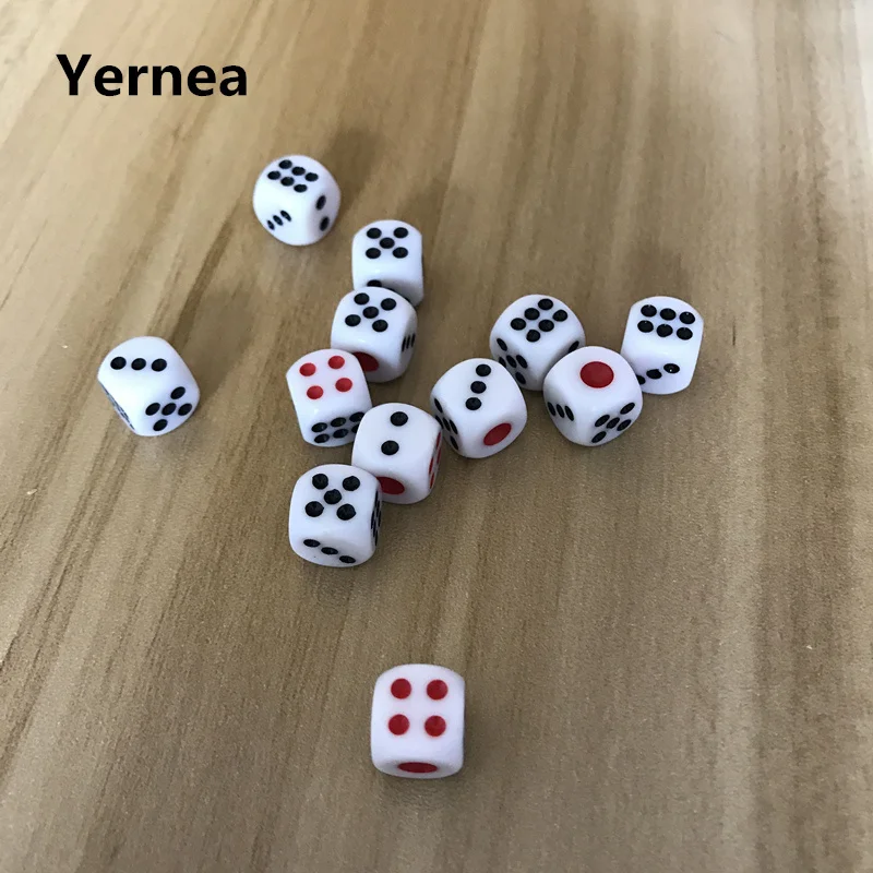 Juego de dados de entretenimiento dedicado KTV, juego de mesa, dados blancos acrílicos, filetes hexaedro, palos de puntos rojos y negros, 10mm, lote de 10 unidades