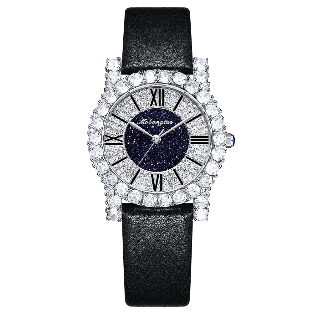 Fashion Diamond Bling Crystals Women Wristwatch Small Thin Luxury Bracelet Leather Elegant Female Dress Clock Relogio Feminino