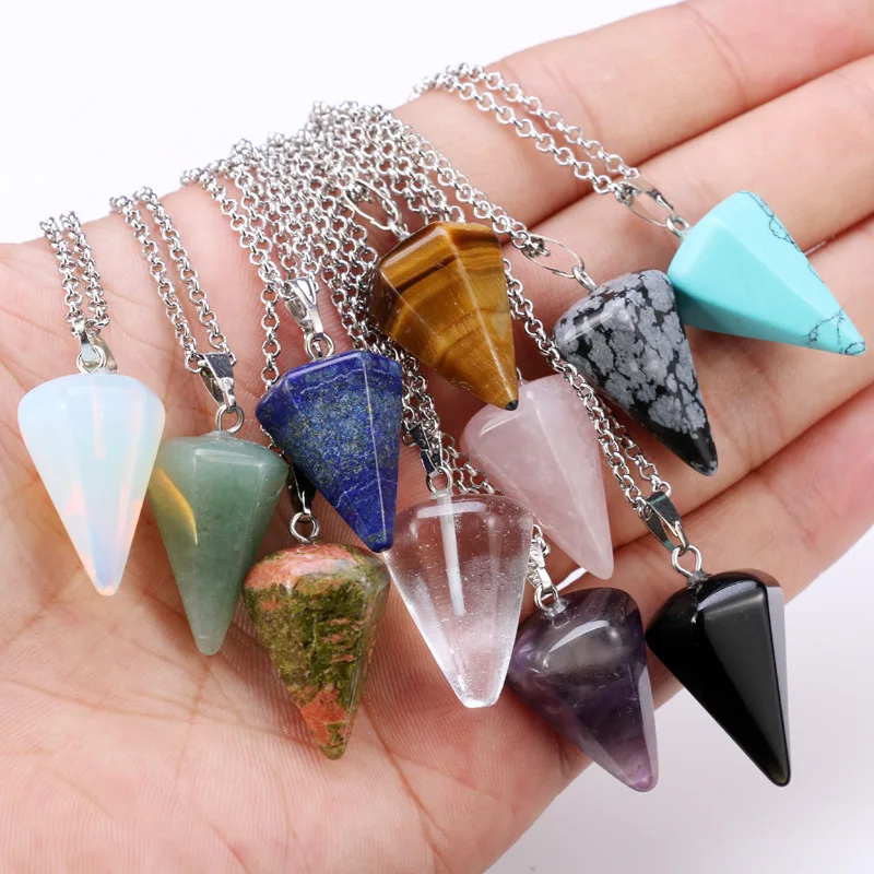 Trendy Multicolour Natural Quartz Crystal Chain Necklace Tapered Pendant Charms Necklaces Jewelry Accessories