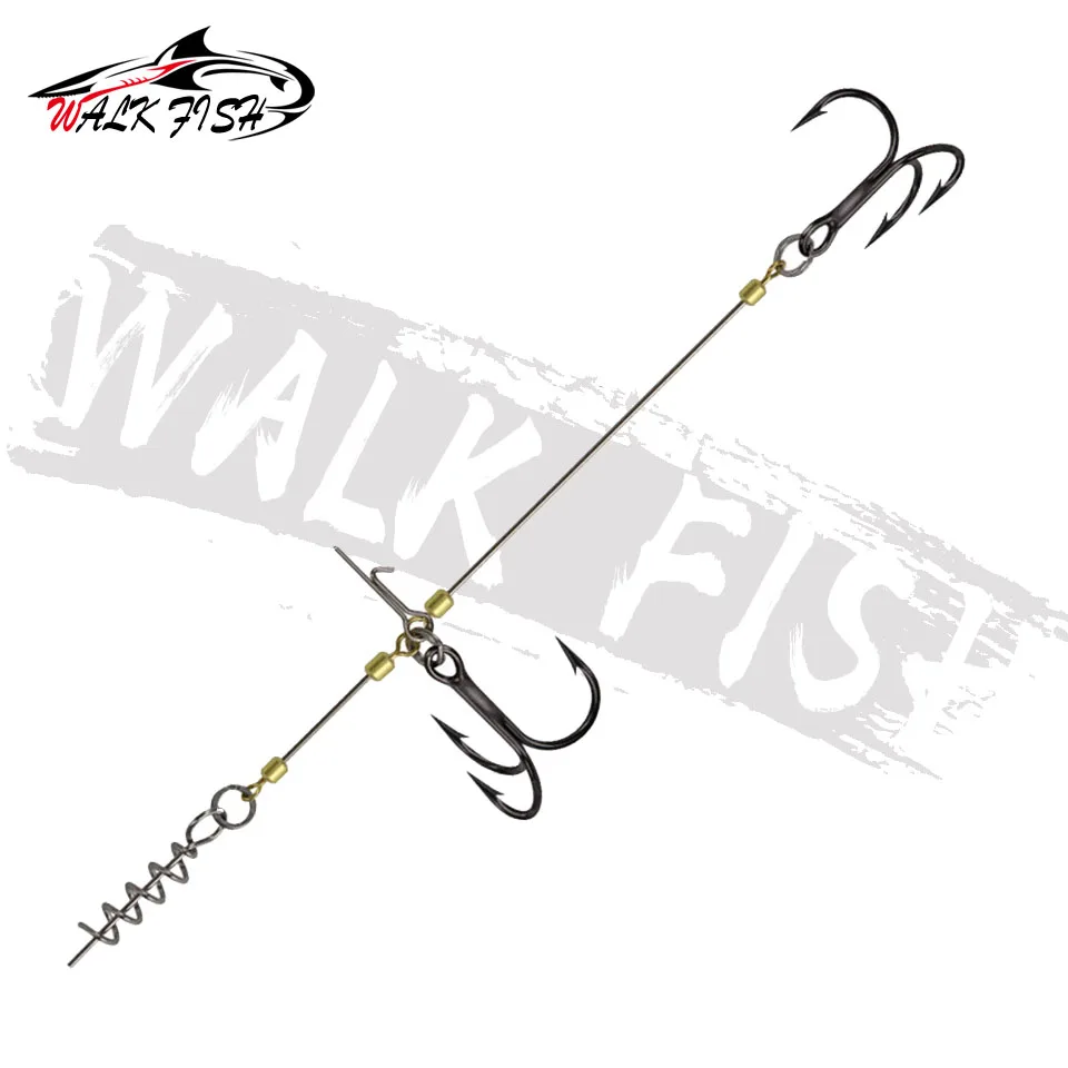 WALK FISH Stinger Fishing Rig Hook for Big Shad Center Pin Screw Connector Pike Bass Perch Bait Barbed Sharp Treble Fish Hook