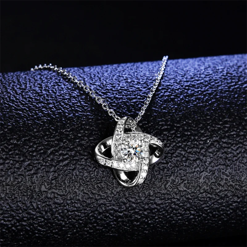 1 Carat Genuine Silicon Carbide Pendant Necklace for women high quality 925 sterling silver wedding clover exquisite jewelry