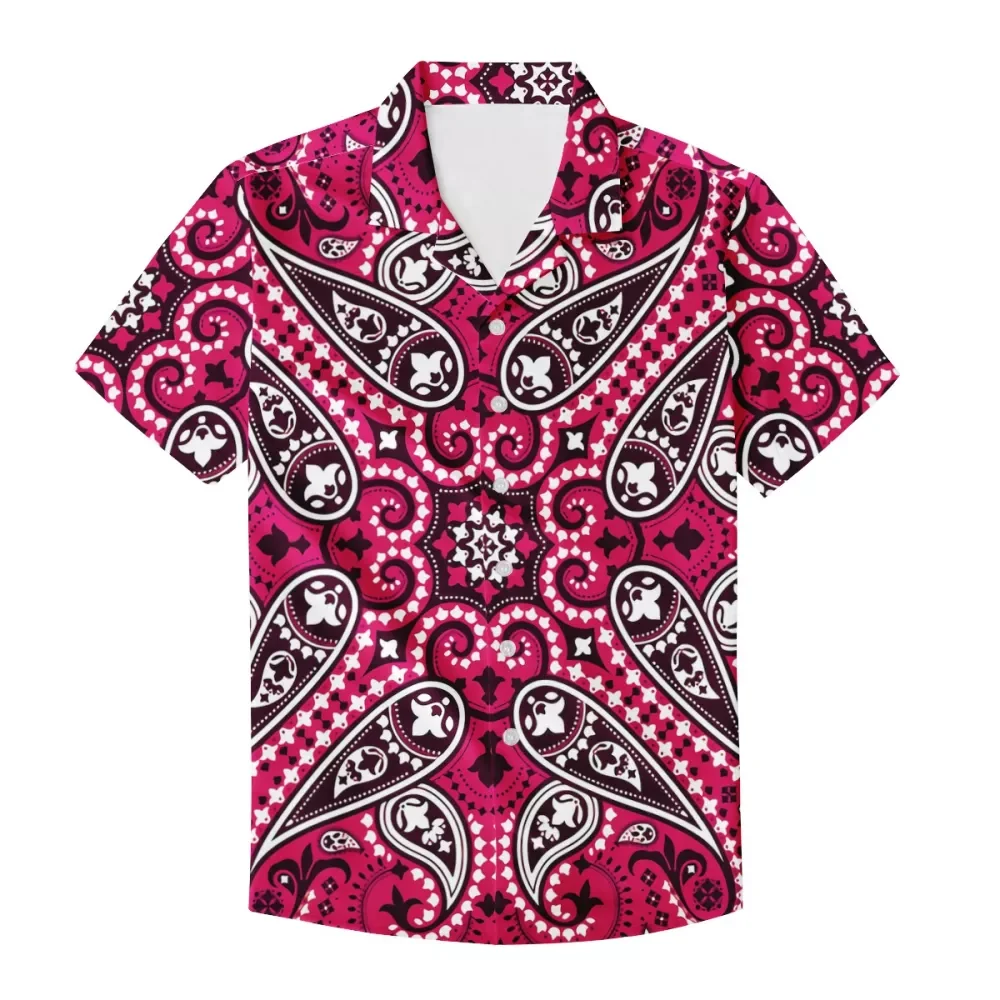 Luxury design pink bandana shirts for Men brand new Paisley Crew neck Short-Sleeve Gym Wear big size fashion shirt Men