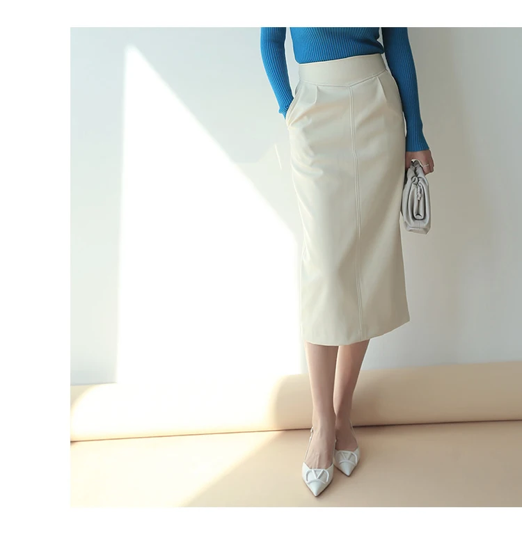 Nerazzurri Spring Midi Pu Leather Skirt Women Brown White Black Long High Waisted Pencil Skirts for Women 2023 Side Slit Zipper 18 Hfbcfb8dcca7649709cfaff92570afeaaL