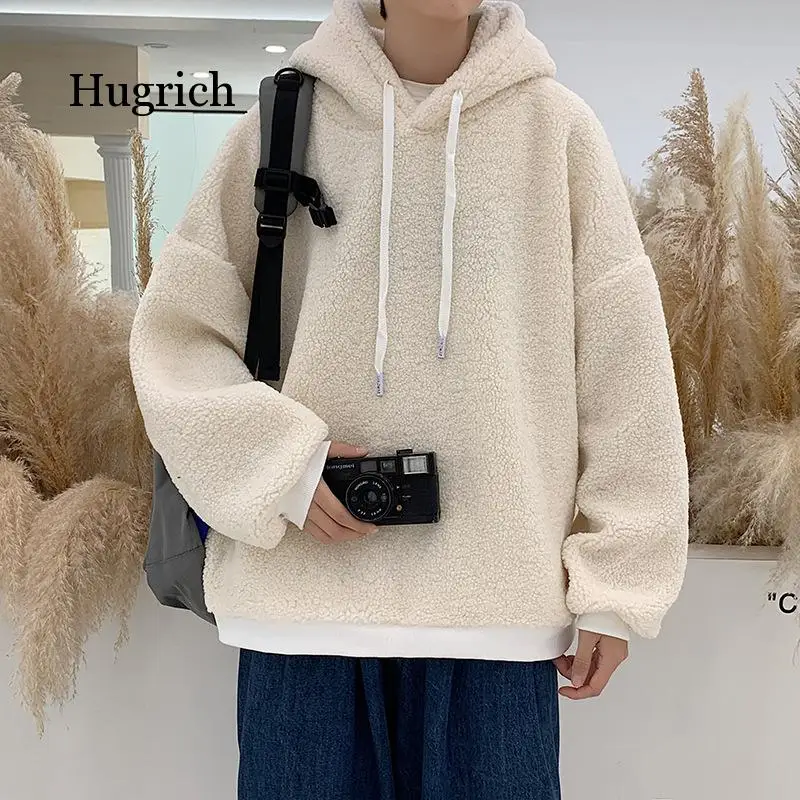 

Autumn Winter Korean Men's Lamb Wool Hoodies Warm Fleece Hooded Sweatshirts for Men Woman Loose Casual Hoodies 2021