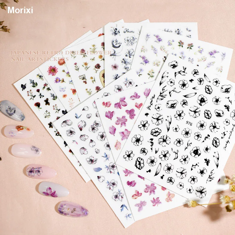 

Ins style nail art sticker fake dry flowers color painting rose leaves DIY 3D manicure decoration nail adhesive YJ016