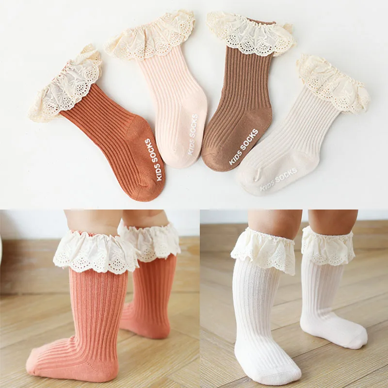 

New children's toddler non-slip socks girls knee high length soft cotton lace baby socks for girls baby socks