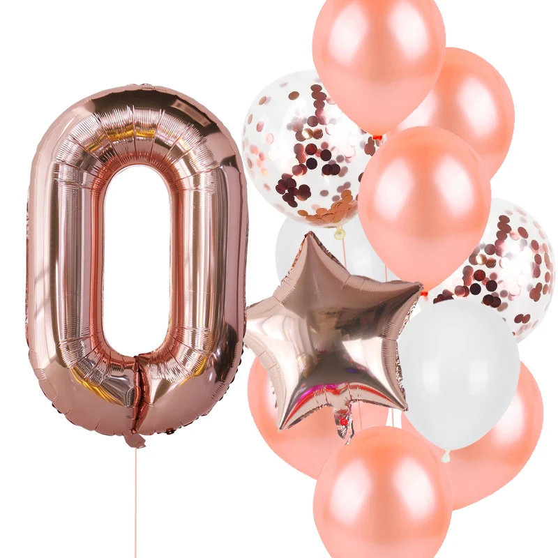 12pcs Rose Gold Balloons 40inch Number Balloons Confetti Balloon Set Birthday Party Decorations Kids Girl 1 2 3 Old Year Globos